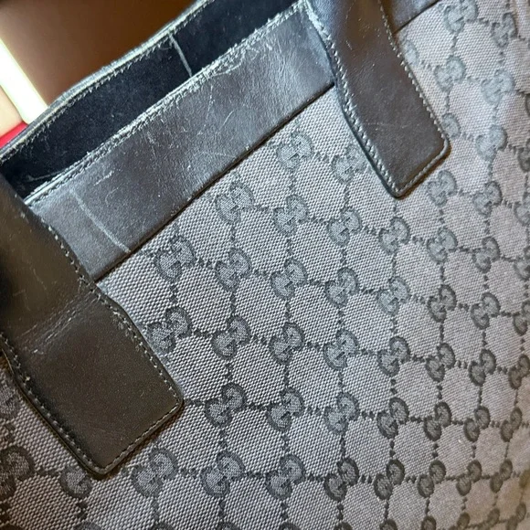 GUCCI GG Pattern Hand Tote Bag Leather canvas Black - Picture 12 of 15